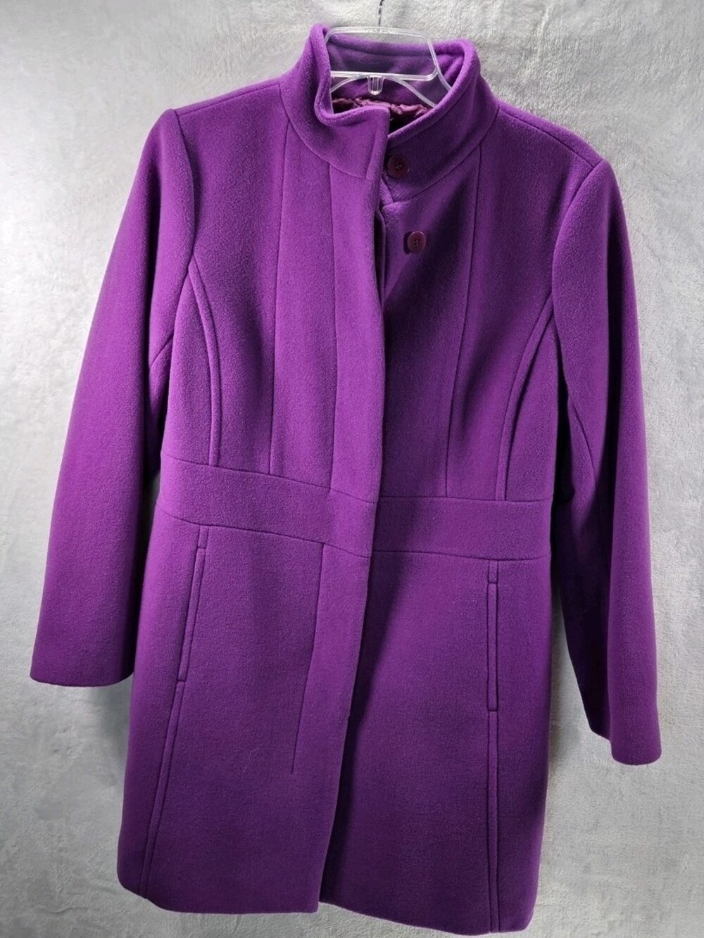 Talbots Petites Wool Blend Coat Purple Stand Collar Button Front Women's Size 6P